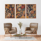 Aurlan Burnt Orange Wildflowers Botanical Wall Art Set(16"x24"), 3 Pieces Abstract Floral Blossom Framed Canvas Artwork, Large Mid Century Modern Boho Nature Wall Decor for Office Bedroom Living Room
