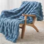 Lotus Karen Fuzzy Throw Blanket Blue - Big Bubble Faux Rabbit Fur Blanket for Couch,Softest Cozy Fluffy Blanket,Thick Furry Plush Shaggy Warm Blankets for Women,50x60 Inches