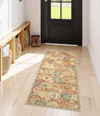 Lahome Moroccan Trellis Hallway Rug, 2x5 Washable Runner Rug Non Slip Kitchen Runners for Hallways, Ultra-Thin Vintage Carpet for Bedroom Bathroom Entryway, Red/Orange