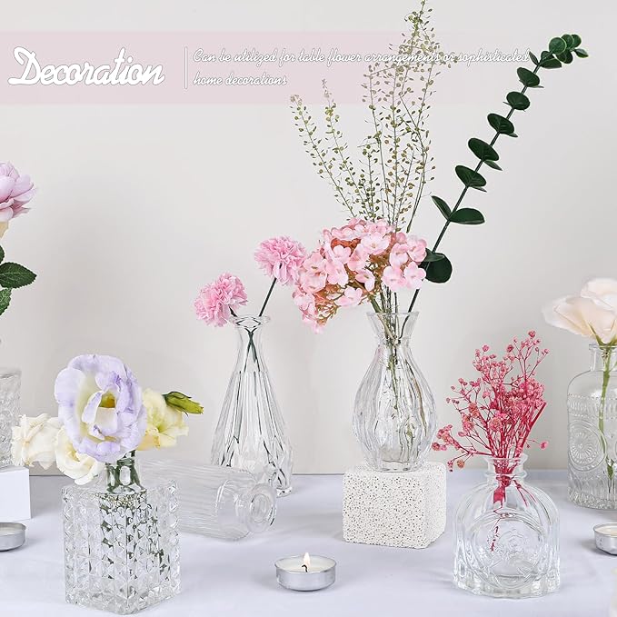 Glass Bud Vase Set of 24, Small Clear Flower Vases for Centerpieces in Bulk, Mini Vintage Vase for Wedding Decor, and Home Table Décor