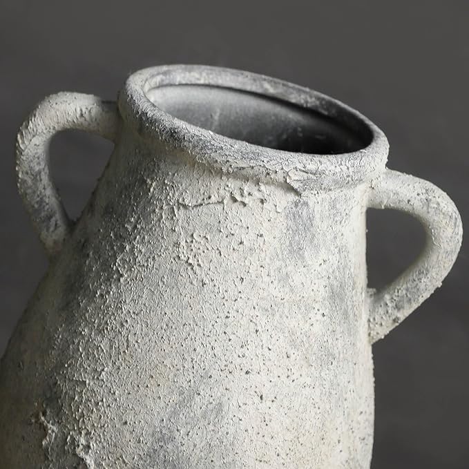 Ceramic Rustic Vase, 9.05 inch Farmhouse Flower Vase with 2 Handles, Decorative Pottery Flower Vases for Home Decor, Living Room Shelf Decor, Enterway, Table