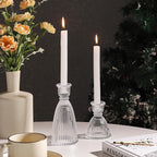 Vertical Stripe Candlestick Holders Set of 3, Premium Glass Candle Holders for Candlesticks and Taper Candles, Vintage Candle Holder Decor for Table Centerpiece, Clear