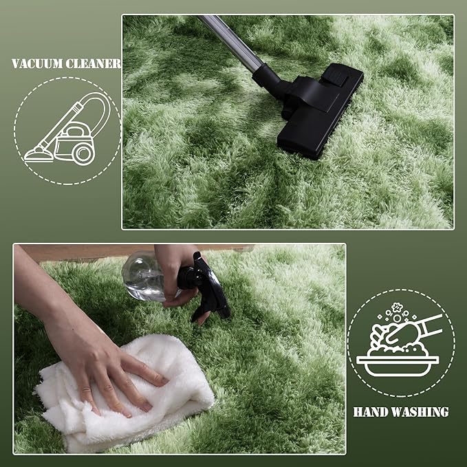 9x12 Large Area Rugs for Living Room, Ultra Fluffy Plush Rug for Living Room Bedroom, Thick Fluffy Carpet for Girls Boys Kids Room, Non Slip Dorm Rug for Home Decor Aesthetic, Tie-Dyed Green