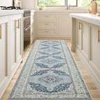 Topllen Runner Rug - 2'x10' Boho Washable Kitchen Rug, Non-Slip Soft Low Pile Rugs Indoor for Hallway Hall Living Room Bedroom Sunroom, Vintage Throw Stair Carpet Stain Resistance (Blue, 2x10ft)