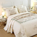 vctops 3 Piece Farmhouse Patchwork Quilt Set Oversized Queen, Elegant Floral Embroidered Cotton Quilted Bedspread Coverlet Lightweight Reversible Bedding Cover with 2 Pillow Sham (98x106 in)