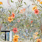 Volcanics Stained Glass Window Film with Installation Tools, Rainbow Window Privacy Film, Decorative Window Clings for Glass Windows, Static Cling Sun Blocking Floral Decals, 35.4 x 78.7 Inch