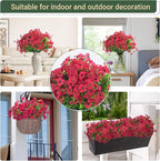 24 Bundles Artificial Flowers for Outdoors & Indoors – UV Resistant Faux Plastic Plants for Garden, Patio, Porch, Window Box, Home Decor – Lush & Vibrant Fake Flowers, Red