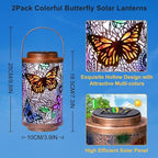 2Pack Solar Lanterns Outdoor Waterproof Colorful Butterfly Garden Gifts for Women, Multicolor Solar Outside Lights Patio Lantern for Yard, Backyard, Porch, Mothers Day Gifts for Mom Grandma Wife