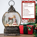 Christmas Village Snow Globe Lighted Flying Santa Scene, Musical Snow Water Lantern Swirling Glittering Home Decoration and Gift, Battery Operated or USB Powered
