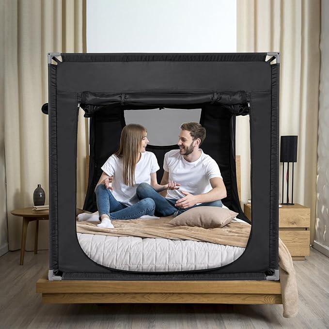Bed Canopy Portable Blackout Bed Tent Privacy Tent for Adult Indoor Sleeping with 3 Doors, Storage Bag