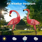 Metal Flamingo Garden Statue, 40" Tall Outdoor Decor Flamingos Yard Art Sculptures and Statues Reinforced Foot, Weatherproof Flamingo Ornaments for Lawn Pool Backyard Decor, Set of 2