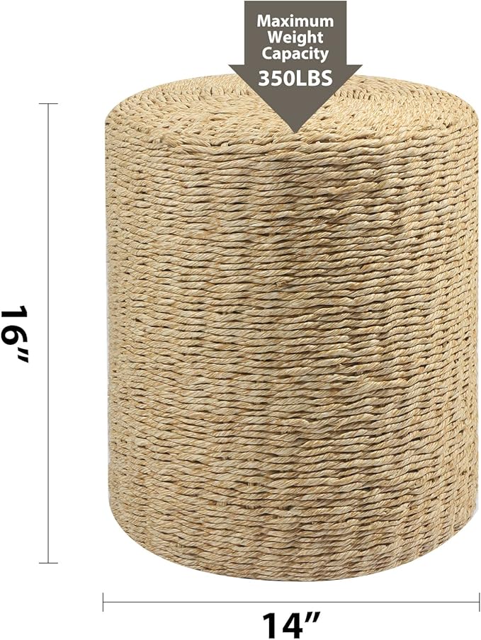 Wimarsbon Decor Round Pouf Ottoman Single Strand Paper Rope Pouf Footrest, Foot Stool, for Bed Room Living | Room | Accent Seat (Brown Paper Rope