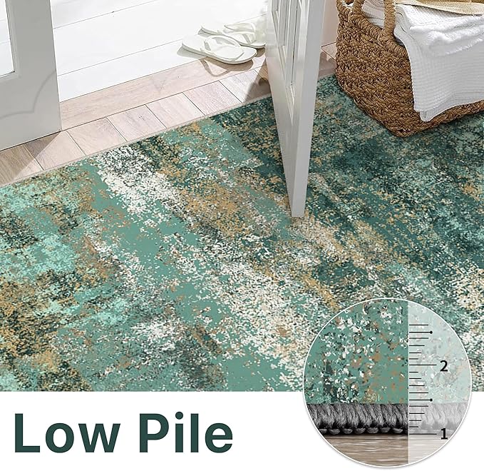 Area Rugs 10x14 for Living Room Bedroom, Modern Abstract Machine Washable Rug, Large Soft Low Pile Floor Carpet with Non Slip Backing for Dining Room, Turquoise