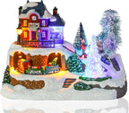 VCUTEKA Christmas Village Houses, Rotating Train with Crystal Tree and Peoples Lighted Musical Christmas Village Collectible Building for Xmas Indoor Decorations or Holiday Table Displays
