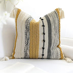 BlissBlush Fall Yellow Mustard Decorative Throw Pillow Cover 20x20 Square Boho Accent Pillowcase Tassels Farmhouse Cushion for Couch Sofa Bedroom Living Room Home Décor Cover ONLY