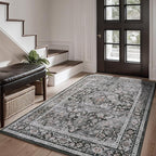 AMOAMI-3X5 Area Rug-Soft Washable Rugs for Living Room Bedroom -Non Slip Entryway Rug-Indoor Vintage Throw Rug Accent Rug for Living Room Laundry Room Kitchen Bathroom Bedside Dark Grey & Black
