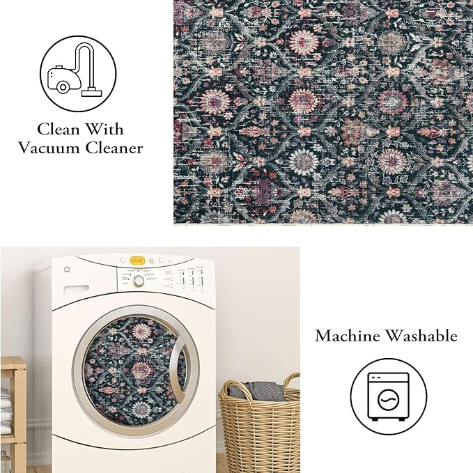 Lahome Moroccan Hallway Rug, 2'5''x8' Kitchen Runner Rugs Non Skid Washable Runners for Hallways, Ultra-Thin Oriental Carpet for Entryway Laundry Room Bedroom Bathroom, Black/Multi