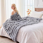 BENVWE Fluffy Faux Fur Throw Blanket for Couch, Soft Plush Thick Cozy Fuzzy Luxury Minky Bubble Blanket for Home Living Room Decor Gift for Women, Light Grey, 63" x 80", 1100GSM