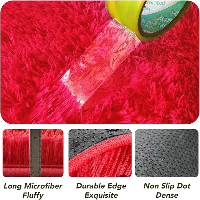 Round Fluffy Rug for Bedroom Red: 4ft Red Soft Furry Rug for Bedroom- Fluffy Fuzzy Round Area Rugs for Living Room- Small Bedside Plush Carpet for Nursery, Birthday Decor, Spiderman Carpet