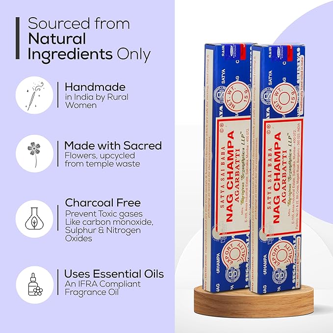 Satya Nag Champa Incense Sticks, Satya sai Baba Insenses 15gmx12 Pack with Raajsee Incense Holder Bundle, Satya Nag Champa Natural Incense 180 gm