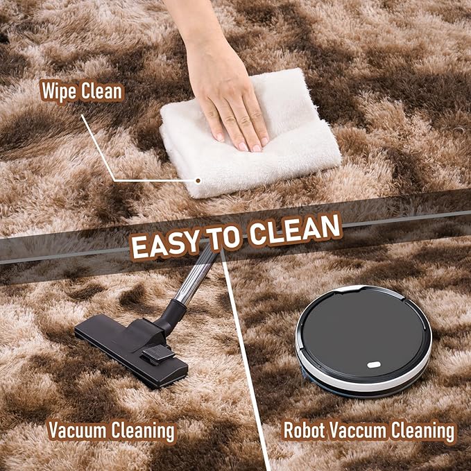 9x12 Large Area Rugs for Living Room, Ultra Fluffy Plush Rug for Living Room Bedroom, Thick Fluffy Carpet for Girls Boys Kids Room, Non Slip Dorm Rug for Home Decor Aesthetic, Tie-Dyed Coffee