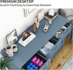 Sideboard Buffet Cabinet with Storage - Modern 3 Door 3 Drawer Farmhouse Wood Credenza for Living Room, Dining Room (Blue)