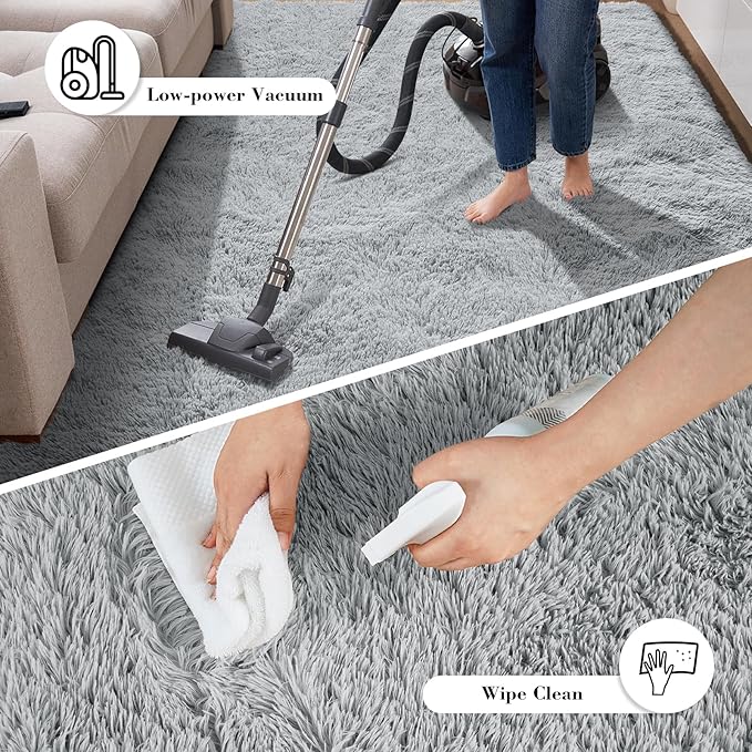 Fluffy Rug Shaggy Area Rug, Grey 8x10 Area Rugs for Living Room, Large Shag Area Rugs for Bedroom Kids Room Home Decor, Upgrade Anti-Skid Rectangular Fuzzy Rugs