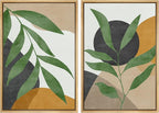 SIGNFORD Framed Canvas Print Wall Art Set Geometric Mid-Century Plant Collage Abstract Shapes Illustration Modern Art Decorative Nordic Nature for Living Room, Bedroom, Office - 24"x36"x2 Natural