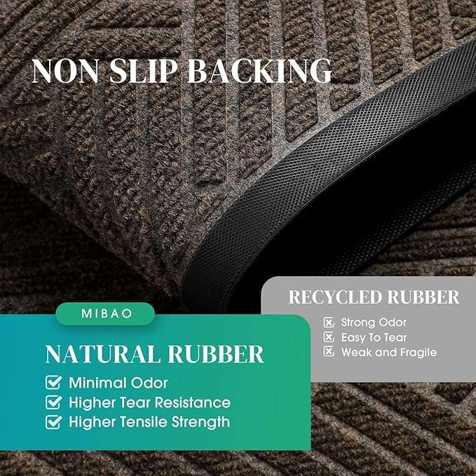 Mibao Front Door Mat Outside Entrance, Durable Outdoor Indoor Mat, Low Profile Heavy Duty Doormat, Non-Slip, Traps Dirt and Moisture, Easy Clean Patio Porch Entryway Mat, 29.5" x 17", Brown