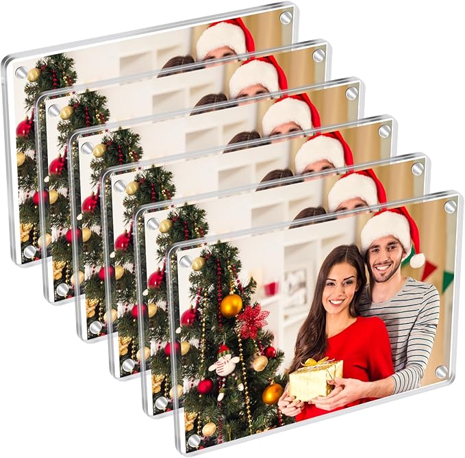 6 Pack Magnetic Picture Frames for Refrigerator 4x6, Acrylic Fridge Magnet Frame, Stylish Clear Framless Photo Frame for Home, Office, School Locker Display