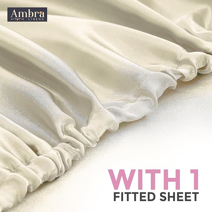 Tencel Sheets 3 Piece for Twin XL Bed - 100% Eucalyptus Lyocell Twin XL Sheets Set - Soft, Cooling & Breathable for Hot Sleepers - 16” Deep Pockets Hotel Quality Bedding Set - Ivory