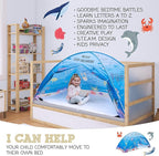 Water World Twin Bed Tent for Kids Indoor Fort - Magical Dream Tents for Boys Pop Up Toddler Bed Canopy for Girls Bunk Bed Tent for Top Bunk - Sensory Sleep Pod for Kids Educational