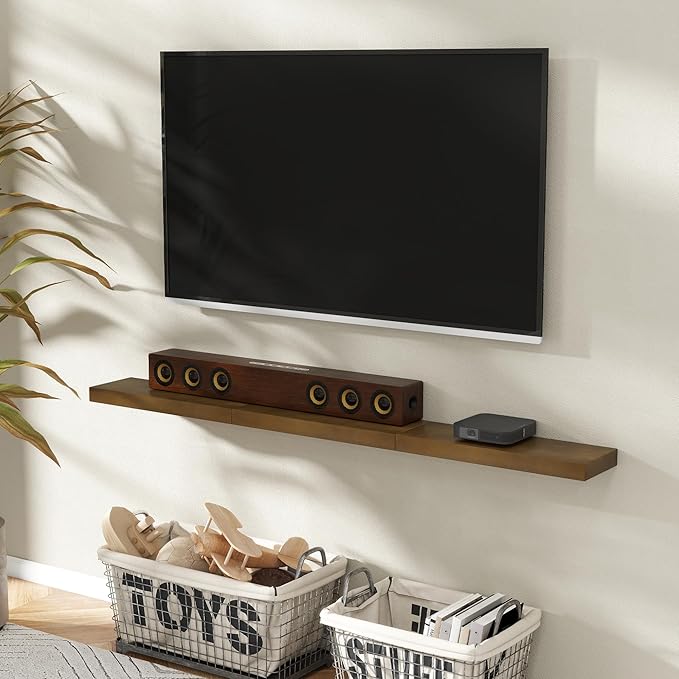 Marsmiles Floating Shelves for Wall - 24 Inch Dark Wood Floating Shelves Set of 2-24 Inch Wide x 7.7 Inch Deep x 1.6 Inch Thick Rustic Wooden Shelves for Room Wall