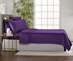 Queen Sheets by Pure Bamboo, Genuine 100% Organic Viscose Derived from Bamboo Bed Sheet Set, Luxuriously Soft & Cooling, Double Stitching, Lifetime Quality Promise (Queen, Purple)