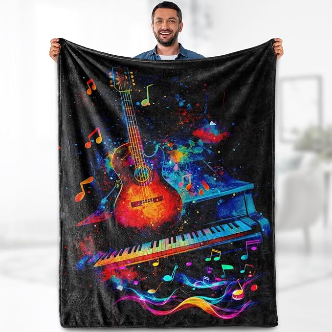 Aimego Guitar Music Gifts Blanket - Rock Musical Throw for Guitar Players Women Men Enthusiast Band Singer Art Theme Birthday Christmas Lightweight Blanket 50"x60"