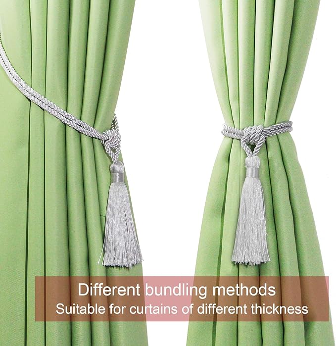 Fenghuangwu Curtain Tiebacks Tassel Tie-Backs, Rope Curtain tie Backs Handmade Curtain Holdbacks Made from Polyester (White, 4p)