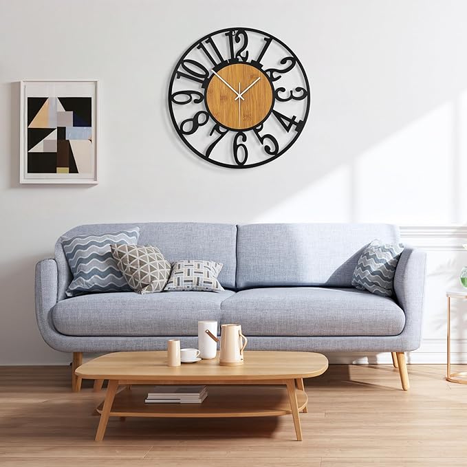 Large Wall Clock for Living Room Decor, 14 Inch Non Ticking Silent, Battery Operated Modern Vintage Oversized Wall Clock for Bedroom Kitchen