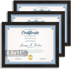 8.5x11 Diploma Frame with Tempered Glass, Multi Certificate 8.5 by 11 Photo Frame Bulk for Wall or Tabletop Display(Black, 1 Pack)