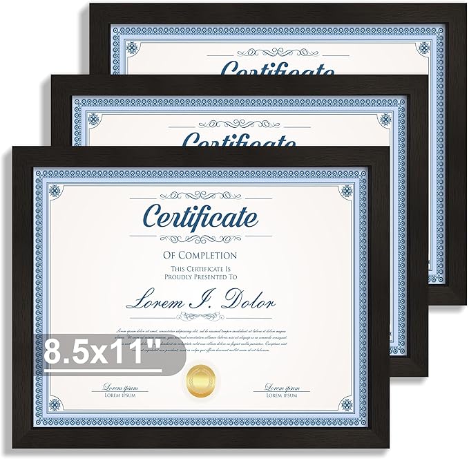 8.5x11 Diploma Frame with Tempered Glass, Multi Certificate 8.5 by 11 Photo Frame Bulk for Wall or Tabletop Display(Black, 1 Pack)