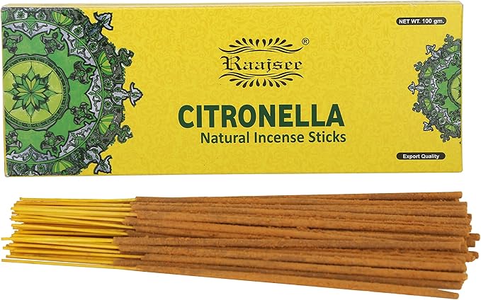 Raajsee Citronella Incense Sticks 100 gm Pack-100% Pure Organic Natural Hand Rolled Free from Chemicals-Perfect for Church,Aromatherapy,Relaxation,Meditation,Positivity & Sensual Therapy