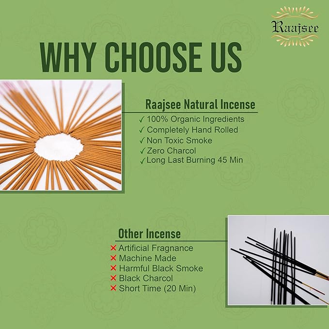 Raajsee Incense Sticks Eucalyptus 100 gm Pack-100% Pure Organic Natural Hand Rolled Free from Chemicals-Perfect for Church, Aromatherapy,Relaxation,Meditation,Positivity & Sensual Therapy