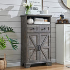 Bathroom Floor Cabinet, Farmhouse 24" Wide Cabinet with Drawer, Adjustable Shelf, Barn Doors, Cabinets for Bathroom, Kitchen, Living Room, Grey Wash