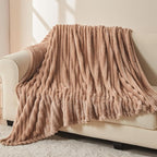 NEWCOSPLAY Super Soft Throw Blanket Taupe Premium Silky Flannel Fleece 3D Ribbed Jacquard Lightweight Bed Blanket All Season Use (Taupe Ribbed, Throw(40"x50"))