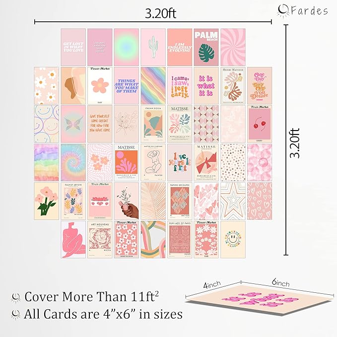 Fardes Pink Room Decor, 50pcs Preppy Prints for Teen Girls Bedroom, Pink Wall Collage Kit Aesthetic Pictures, Preppy Bedroom Decor, Teen Girls Cute Wall Decor