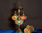 Mozaist Turkish Mosaic Lamp with Bulb – 3 Globe Tiffany-Style Table Light (Cappadocia Balloon)