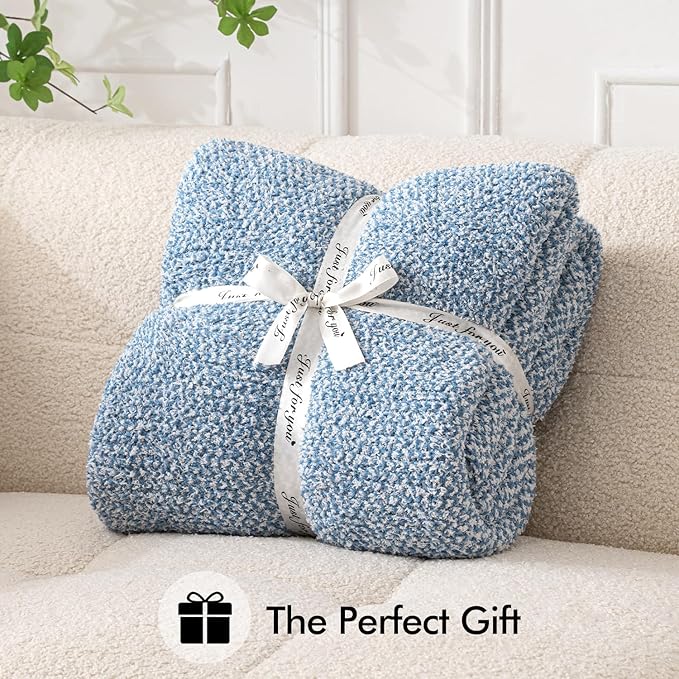 MIULEE Super Soft Throw Blanket for Couch, Blue Cozy Fluffy Warm Blankets Knit Throw Blankets for Sofa, Bed, Chair, Living Room, Camping, Picnic, 50 x 60 inch