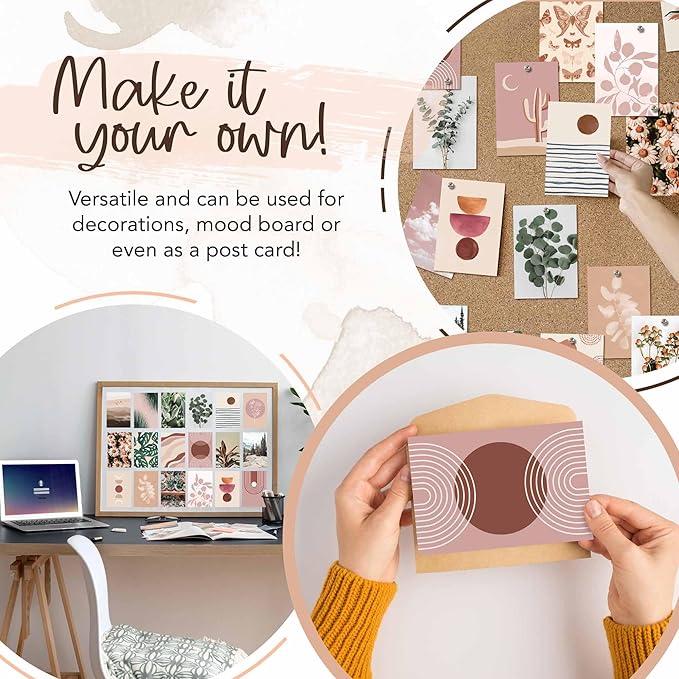 Artivo Boho Wall Collage Kit for Teen Girls, Cute Room Decor, Aesthetic Wall Decor Pictures, Boho Wall Art Prints Bedroom Decor, Posters for Room Aesthetic, Dorm Collage Photos 50 Set 4x6 inch