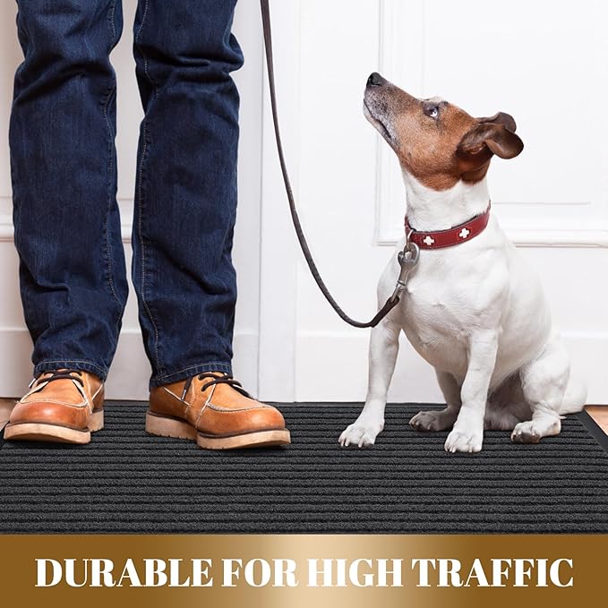 Yimobra Front Door Mat Outdoor Indoor Entrance, 100% Waterproof All-Season All Weather Doormat, Welcome Matt Outside Entry, Non Slip, Low Profile, Heavy Duty Patio Porch Floor Mats,36 x 17,Grey