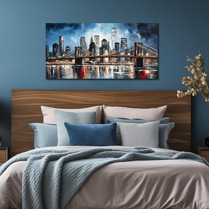 Brooklyn Bridge Canvas Wall Art Living Room City Wall Decor for Office Modern Pictures for Bedroom Wall Decor 20 x 40 Inch