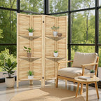 Osparple Room Divider with Shelves 4 Panel Wooden Folding Room Dividers Privacy Screen Wall Divider for Room Separation for Office and Apartment, Natural